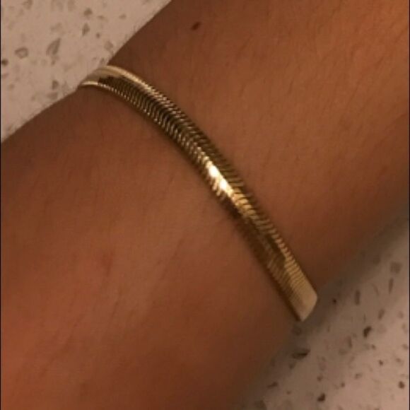 Gold over Sterling Herringbone chain Bracelet - Picture 1 of 10